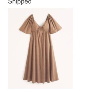 Abercrombie Angel Sleeve Twist-Front Midi Dress in Brown Polka Dot